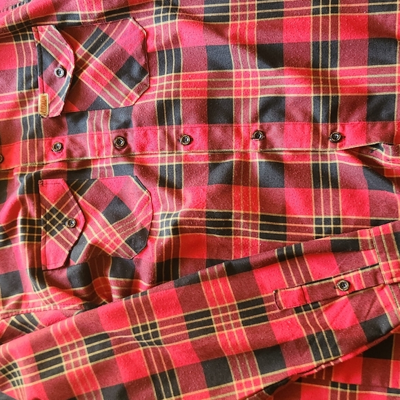 DIXXON Other - DIXXON Red and Black Plaid Casual Button-Down Shirt with Yellow Accents